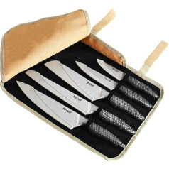 hecef 5-Piece Sharp Knife Set with Knife Bag, Kitchen Knife Set Stainless Steel - One Piece Forged, Professional Chef's Knife Set with Blade Protective Knife Sheath