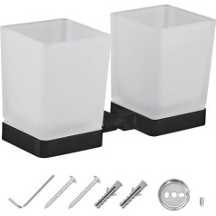 JASSFERRY Настенный держатель для зубных щеток Двойной матовый стакан для зубной пасты Организатор хранения Квадратный тумблер Черный