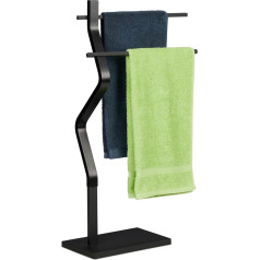 Вешалка для полотенец Relaxdays с 2 металлическими направляющими (В х Ш х Г): 85 x 43.5 x 20 см, Подставка для ванной комнаты, сталь и МДФ, черный, 50 50% ДВП