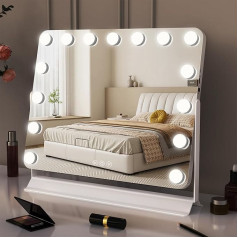 Макияжное зеркало GlamView с подсветкой, 58 x 53 см, голливудское зеркало с 15 светодиодами, вращающееся на 360° туалетное зеркало с 3 цветами подсве