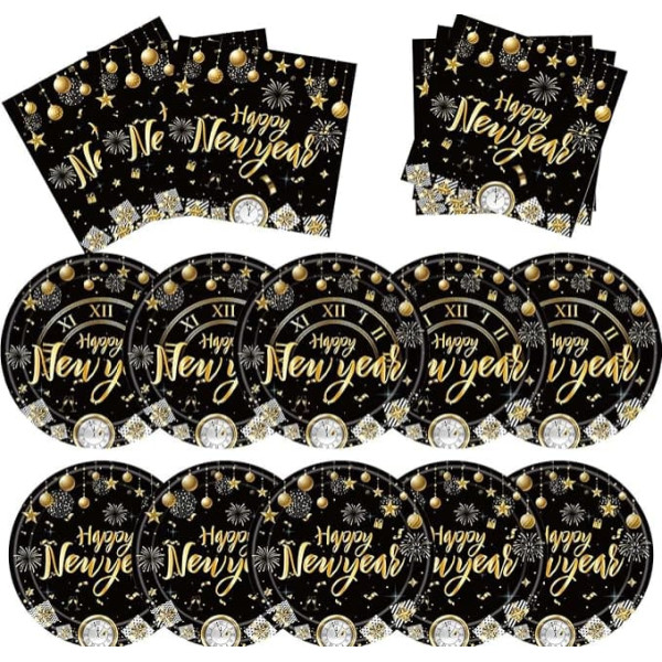 2025 Новый Год Вечеринка Поставки 12060 Шт. Черное Золото Вечеринка Набор Посуды, Включая Тарелки, Салфетки для 2025 Новый Год День Рождения Украш