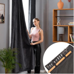 Бархатные шторы MARAPON® серого цвета [2 шт.] | с многофункциональной лентой | непрозрачные шторы | блэкаут для защиты от жары | шторы для гостино