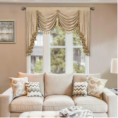 TOPLUXE Swag Valance Curtain for Bedroom, Dining Room, Living Room, Kitchen, Chenille Short Curtain, Waterfall Valance Curtain for Windows, Christmas (ширина 150 см, бежевый)