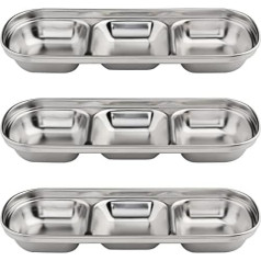 3 Pieces Stainless Steel Soy Sauce Dip Bowls 3 Grid Split Sauce Bowls Side Dishes for Soy Sauce, Ketchup, Spices, Sushi (3 Grids)
