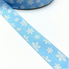 3 рулона 25 мм Weihnachtsband mit bedrucktem Schneeflocken-Ripsband zum Verpacken von Geschenken, Dekoration, Haarschleifen zum Selbermachen, 4,5 м, Himmelblau