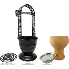 Набор из 3 контейнеров для угля для кальяна, включая глиняную головку и ситечко для табака - корзина для угля с табачной головкой для кальян