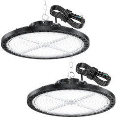 YIQIBRO LED UFO Industrial Lighting 200 W LED Hall Lighting 2 Pieces - 20000LM LED Hall Spotlight with 11.8 Inch Metal Chain, Driver, 6500 K IP65 LED UFO for Workshop, Warehouse, Factories