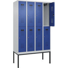 C+P | Doppelstock-Spind Evolo Plus | 4 Abteile | lichtgrau/enzianblau | B 1200 mm | mit schmalen Füßen | Zylinderschloss