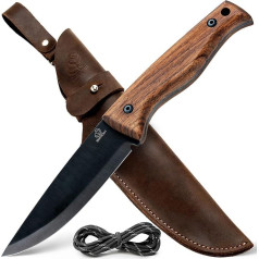 BeaverCraft Bushcraft Knife Full Tang with Leather Sheath Fixed Blade Carbon Steel Bush Knife Camping Survival Camp Travel Knife Bushcraft Equipment Tools | BSH3 Nightfall