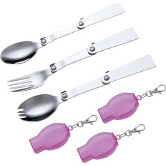 Bekecidi 3 Pieces Foldable Spoon Fork Set, Stainless Steel Spoons, Dinner Forks, Portable Camping Cutlery Set with Case, Folding Spoon, Replacement Parts for Travel, Outdoor, Camping, Hiking (Pink)