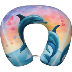 Подушка для шеи AKDODK с влюбленными дельфинами, напечатанный самолет, подушка для путешествий из пены с памятью, портативный аксессуар для с
