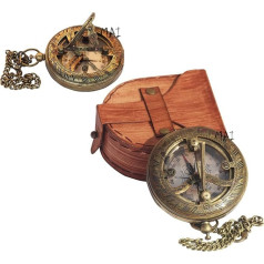 Латунный компас Sundial с кожаным чехлом и цепочкой - Push Open Compass - Аксессуары в стиле стимпанк - Старинный винтажный стиль для кемпинга и походов