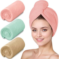 YHPDYL Mikrofaser-Haartuch für Damen, nasses Haar, Haarturban für alle Frisuren, Anti-Frizz, großes Haartrockentuch mit Knopf, 3 Stück