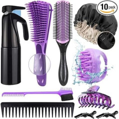 Aozzy Detangle Hair Brush Set for Natural Hair Afro Hair 3a - 4c, with 9 Rows Hair Brush, Sleep Cap, Satin Bonnet Spray Bottles, Continuous, A Super Set for the Care of Women, 4C Hair, Pack of 10