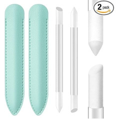 2 Pieces Glass Cuticle Pusher with Leather Case, Glass Cuticle Stick, Precision Files, Cuticle Remover, Etched Double Sided Manicure Pen