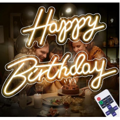 YUCHENGTECH Happy Birthday Neon Sign Happy 42 x 20 cm Birthday 58 x 20 cm Happy Birthday Neon Sign with Dimmable Remote Control 5V USB Powered for Birthday Party, Wall Decoration, Bar, Home