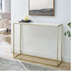 Urbnliving 2-Tier Console Table Industrial Sofa Table with Metal Frame Side Table for Home, Office, Small Spaces, Hallway, Entrance (Artificial White Marble and Golden Legs)