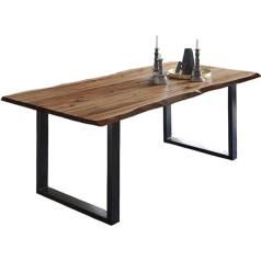 SAM Обеденный стол 140 x 80 см Mephisto Wane Table натурального цвета из натуральной древесины акации + лак, U-образный каркас из металла черного цвета, об