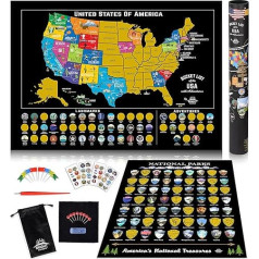 Bright Standards Rubbelkarte der Vereinigten Staaten + alle 63 US-Nationalparks Rubbelposter, 85 US-Wahrzeichen, Reisekarten-Set, 50 Staats-Wand-Abenteuerkarten, Tagebuch-Geschenke für Reisende