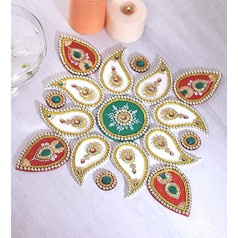 Itiha Белые и зеленые деревянные ранголи индийского декора для стен, пола и стола на Рождество и Дивали - 17 штук ручной работы