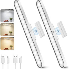 Realky Under-Unit Light, Kitchen LED, Pack of 2, Dimmable Cabinet Lighting, Wireless, LED Light Strip with Rechargeable, USB Battery Operated Kitchen Light for Mirrors, Desks, Kitchens, Cabinets and