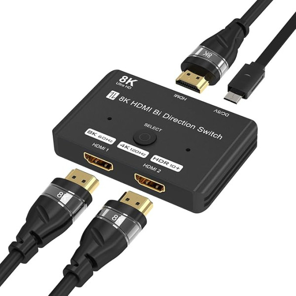 HDMI Splitter 8K @ 60Hz 4K @ 120Hz, HDMI 2.1 Switch, алюминиевый двунаправленный HDMI Switcher 2 в 1 Out или 1 в 2 Out HDMI Splitter, HDMI Switch Supports 8K 4K for PS5 HDTV Xbox