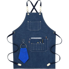 AthuAh Arbeitsschürze mit Taschen, Tischlerschürze, Werkstatt-Werkzeugschürze, robuste Arbeitsschürze aus gewachstem Segeltuch, Schweißschürze, Arbeitsschürze (Farbe: Grau, Größe: XL)