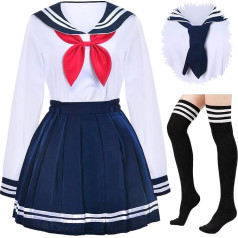 Elibelle Японская школьная форма для девочек Sailor Navy Blue Pleated Skirt Anime Cosplay Costumes with Socks set(SSF13)
