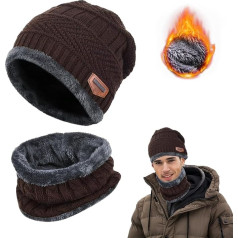 DTXYBC Зимние Бини Mütze Schal Set, Elastische Mütze Runder Schal Set, Бини Mütze, Wintermütze und Schal, Fleecefutter Warme Wintermütze Damen Herren, Unisex für Outdoor Sport Wärmen