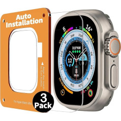 Uluck Pack of 3 Tempered Glass for Apple Watch Ultra 2/Ultra 49 mm, 3 Pieces 9H Tempered Glass Screen Protector with 3 Pieces Car Alignment Kit for iWatch