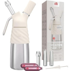 iSi Creative Whip Premium Cream Dispenser 500 мл, Ivory White, Stainless Steel, включает 3 насадки из нержавеющей стали и 2 капсулы iSi Cream, iSi Cream Dispenser для кремов, десертов и соус