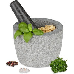 Ступка с пестиком Relaxdays, гранит, круглая каменная ступка, В x Г: 10 x 14 см, специи и травы, тяжелая ступка для специй, серый