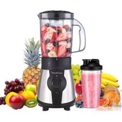 Блендер Moulinex Blend&Go LM1B1D 300 Вт, блендер для смузи с пластиковым кувшином 750 мл, портативная бутылка 750 мл, 4 съемных ножа, поверхности из нержавею