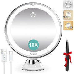 Косметическое зеркало Auxmir с подсветкой 10X, 2025 улучшенное перезаряжаемое зеркало для макияжа, увеличивающее зеркало, 3 цветовых режима, 10-кр