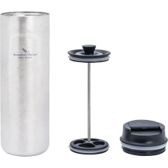 iBasingo Ti3255D Titanium French Press Coffee Bottle Double-Walled Insulated Vacuum Thermos Flask Mug Portable Tea Water Bottle Outdoor Car Travel Mug with Lid 450 ml
