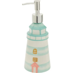 Boston International Ceramic Soap Dispenser Coastal Nautical Beach Refillable Liquid Hand Soap Bottle with Pump 370ml Lagoon Life Lighthouse