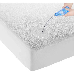 Водонепроницаемая защита матраса 180 x 210 см - Molton Fitted Sheet Terry Cloth - Antibacterial - Elastic All Around - White - Waterproof Mattress Protector Incontinence Mattress Protector - 180 cm x 210