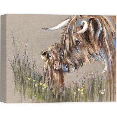 Artko Highland Cow Canvas Print - Heather and Buttercup Painting by Louise Luton - Contemporary Animal Artwork - 30x40cm