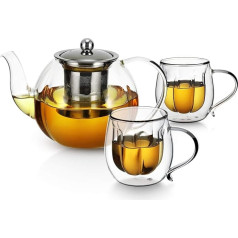 Чайник из 2 частей из боросиликатного стекла, набор стеклянных чашек с двойными стенками, изолированных от тепла, стеклянный чайник с ситеч