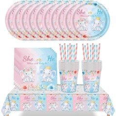 69pcs Party Tableware Birthday, Boy or Girl Party Tableware, Plates, Paper Towel, Straws, Cup, Tablecloth, Gender Reveal Party Tableware - 16Guests