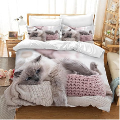 Kitten Постельное белье 135 x 200 см Детское постельное белье с пододеяльником и 2 наволочками, 3D милый узор котенок, на молнии для девочек мальчик