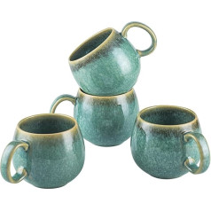 HENXFEN LEAD Cappuccino Cups Set Ceramic, 600 ml Coffee Cups with Handle, Set of 4 Porcelain Cups for Tea Coffee Milk Cappuccino - Shiny Green