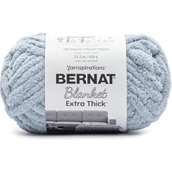 Bernat Blanket Extra Thick Mist Blue Yarn 1 Pack 21oz 100% Polyester 7 Jumbo 72 Yards for Knitting, Crochet, Crafts and Amigurumi Chunky Chenille Yarn