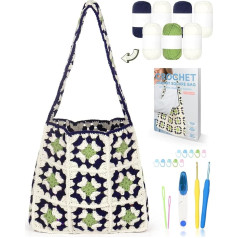 Reessy Crochet Kits for Beginners and Adults, Grandma Square Crochet Bag Set, Crochet Starter Kit with Step by Step Instructions, Crochet Hooks and 7 Yarn Skeins, Crochet Kit for Kids, DIY Crochet