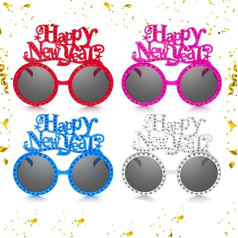 4 Stück 2025 Happy New Year Brillen, 2025 Happy New Year Party Favors Sonnenbrillen, Silvester-Partyzubehör, Party-Dekoration, Fotoautomaten-Requisiten, Happy New Year Party Decor Partyzubehör