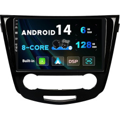 SXAUTO Android 14-6G + 128G IPS Автомобильное радио Подходит для Nissan Qashqai J11 X-Trail Rouge (2014-2018) - Wireless Carplay/Android Car/DSP - Камера + MIC - DAB SWC Fast-Boot 360 Camera - 2 DIN 10.1 дюймов