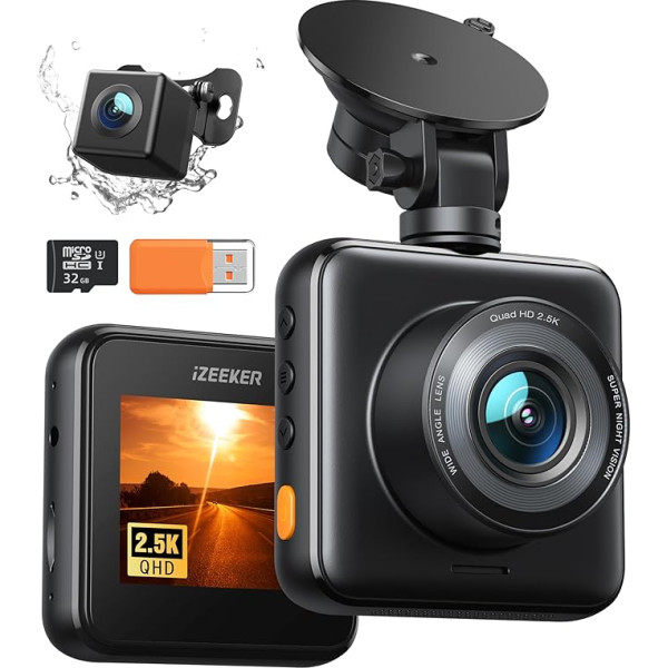 iZEEKER 2.5K Dash Cam спереди и сзади с SD картой, 1440P автомобильная камера для приборной панели, двойная камера для автомобилей, 170 ° широкий угол, G-се