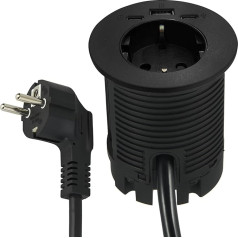 Electraline 62588 Настольный разветвитель питания / настольный гермомешок, 25 Вт, 2 USB (1 USB Type C + 1 USB Type A) + 1 USB-C Hub 2 м, D60 мм, 1 гнездо Schuko + вилка Schuko