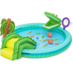 Водный игровой центр Bestway Крокодил, 224 x 181 x 72 см, от 2 лет, водная горка, брызгалка, дизайн крокодила, включает посадочную сетку, игровую рыбку 