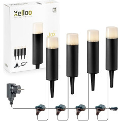 Комплект садовых фонарей Xelloo JAX, 12 вольт, 4 штуки, алюминиевая/ПВХ арматура, 1 Вт светодиод, теплый белый с заземлением, водонепроницаемый (IP44)